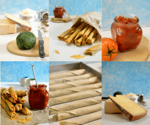 Appetizer spinach and cheese filo cigars