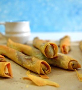 Appetizer spinach and cheese filo cigars