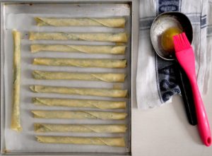Appetizer spinach and cheese filo cigars