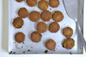 Baked falafel with pineapple salsa and yogurt dip 