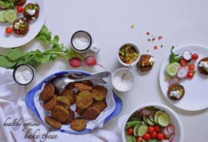 Baked falafel with pineapple salsa and yogurt dip