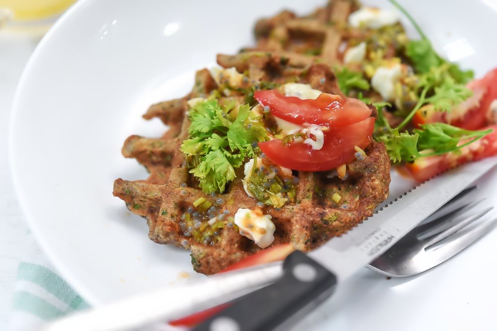 Multigrain Health Flour Waffles with Chia Dip